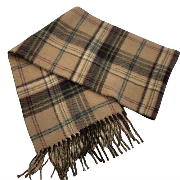 Chaps chocolate brown tan brown plaid check soft fall winter scarf - Picture 4 of 8